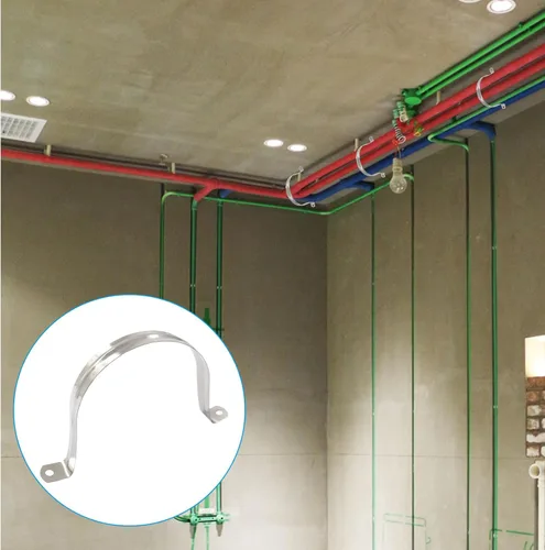 Miniatura 4 de 5 abrazaderas de conducto de 4 pulgadas con dos agujeros, correa rígida de acero inoxidable M100 para tubería de metal en U, soporte de correa