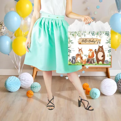 Miniatura 6 de Laidans Bolsa de regalo grande de 13 pulgadas para baby shower o cumpleaños con asa, papel de seda y tarjeta de felicitación