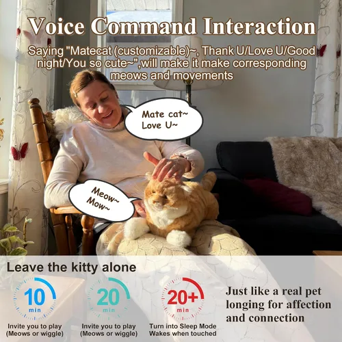 Miniatura 2 de Chongker Gato robot interactivo de 24.8 pulgadas de peluche, animales de peluche realistas, gato robótico compañero con latido cardíaco ronroneando