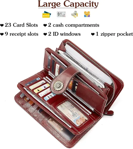 Miniatura 4 de BOSTANTEN Cartera de cuero genuino para mujer, de gran capacidad, cartera de mano, tarjetero con bloqueo RFID