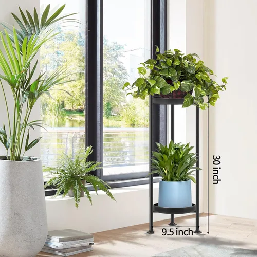 Miniatura 5 de Lilybud- lily Soporte para plantas para interiores y exteriores, soporte de hierro de 2 niveles, soporte de pedestal de 30 pulgadas de alto