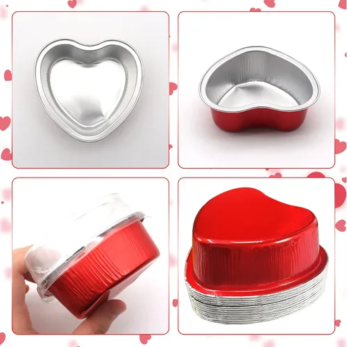 Miniatura 3 de 40 juegos de moldes para pasteles en forma de corazón, mini moldes para pasteles con tapas de 3.4 fl oz/3.5 onzas, moldes de aluminio con tapas