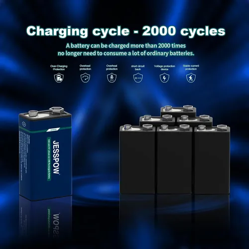 Miniatura 6 de Paquete de 8 baterías recargables de 9 voltios, recargables por USB, batería de litio de alta capacidad de 1300 mAh 9 V con cable de carga tipo C