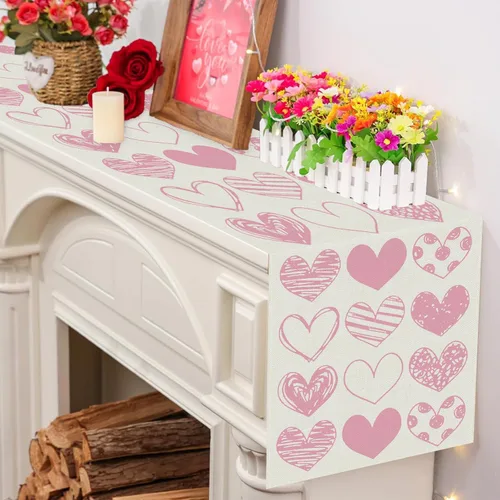 Miniatura 3 de GPGHE Camino de mesa para el día de San Valentín, corazón rosa, decoración del día de San Valentín, 13 x 72 pulgadas, día de la madre, aniversario