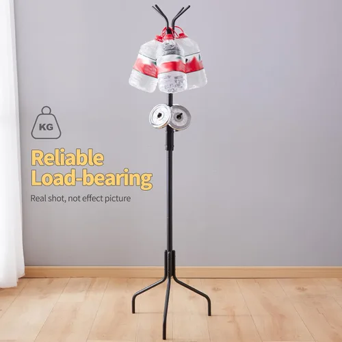Miniatura 8 de Perchero independiente, perchero para entrada, sala de estar, dormitorio, perchero de metal con 12 ganchos y 3 patas (negro)