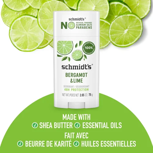 Miniatura 6 de Schmidt's Desodorante vegano sin aluminio bergamota y lima para mujeres y hombres, con protección contra olores las 24 horas, ingredientes