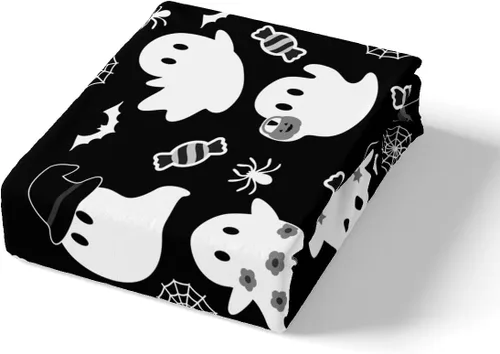 Miniatura 4 de Sábana bajera ajustable de fantasma de Halloween, tamaño individual, sábana de bruja de calabaza de caramelo de dibujos animados, juego de ropa