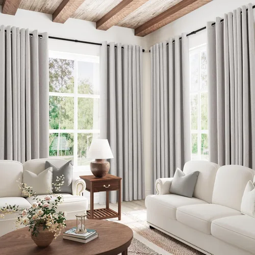 Miniatura 110 de Cream Linen Blackout Curtains 96 Length 2 Panels Set for Living Room Bedroom, 100% Black Out Thermal Insulated Linen Drapes, Room Darkening Grommet
