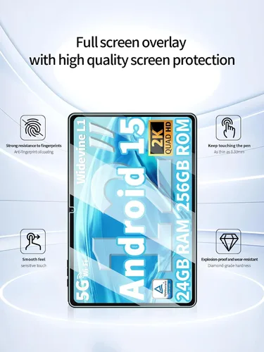 Miniatura 2 de Protector de pantalla para tabletas QDDQ TAB9 Android 15 de 12 pulgadas, antiarañazos, dureza 9H, sensible al tacto, 2.5D, bordes redondeados sin