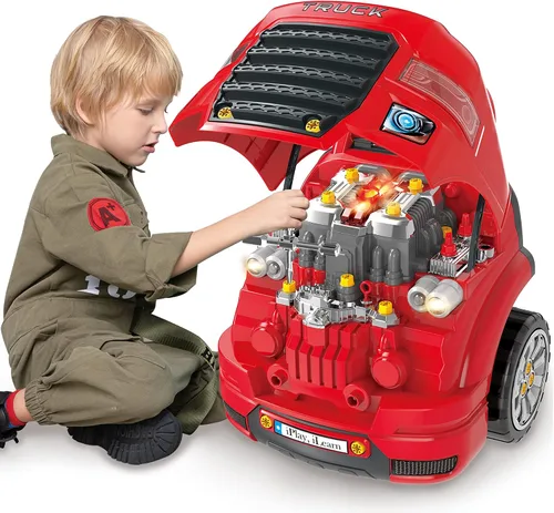 iPlay, iLearn Juguete de motor de camión grande, juego de reparación mecánica para niños pequeños de 3 a 5 años, kit de construcción grande,