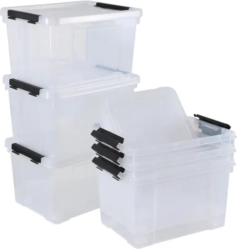 Ggbin Caja de almacenamiento de plástico de 22 cuartos con tapa, contenedores negros con cierre, 6 paquetes.