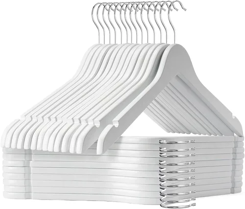Perchas de madera blancas, paquete de 20, duraderas e ideales para uso diario y bodas Blanco