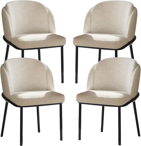 Miniatura 20 de Juego de 2 sillas de comedor color blanco crema, cómodas sillas de oficina con asiento y respaldo de alta elasticidad para sala de estar, Blanco