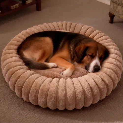 Miniatura 18 de Cama en forma de dona para perros y gatos, lujosa y cómoda cama de pelo sintético de conejo para mascotas, cama redonda antiansiedad calmante