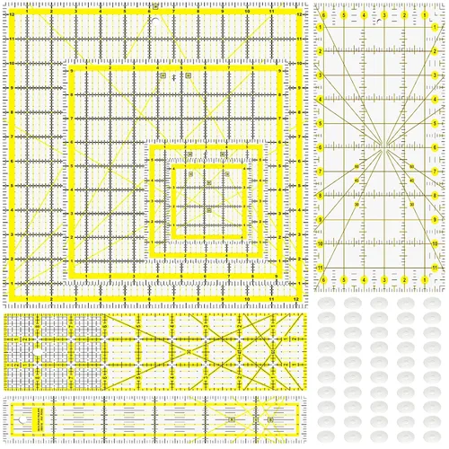 Reglas de Acolchado, Regla Acrílica de 7 Piezas, Regla para Cortar Tela (12.5"X12.5", 9.5"X9.5", 6"X6", 4.5"X4.5", 12"x6.5", 9"x3", 12"x2"),