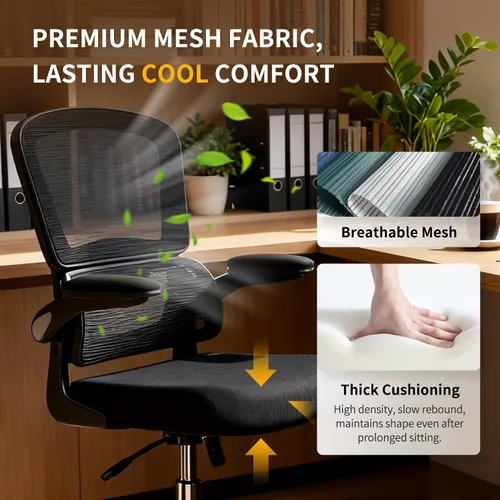 Miniatura 6 de Logicfox Silla de oficina ergonómica con soporte lumbar 2D adaptable y brazos abatibles, silla de escritorio de malla transpirable para aliviar