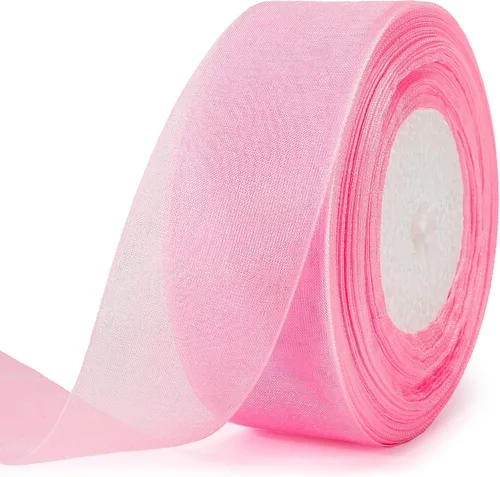Miniatura 7 de Joycraft - Cinta de organza transparente rosa de 3/4 pulgadas, cinta de gasa de 50 yardas, cinta de tul para ramo de flores, cintas de envoltura