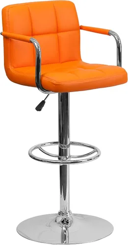 Miniatura 11 de Flash Furniture Taburete de bar de altura ajustable de vinilo acolchado gris contemporáneo con brazos y base cromada