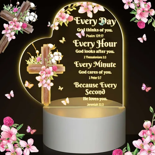 Miniatura 11 de Jetec - Luz nocturna de acrílico cristiana, regalo religioso inspirador para mujer, con base de lámpara de color cálido, luz nocturna LED, versículo