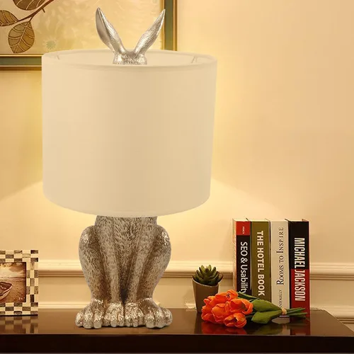 Miniatura 4 de Lámpara de conejo LED dorada moderna con bombilla E27, accesorios de iluminación de mesita de noche para oficina, sala de estar, comedor