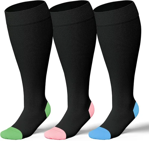 Calcetines de compresión de talla grande para mujeres y hombres, medias de compresión hasta la rodilla de 20-30mmHg, calcetines de soporte, XL-4XL
