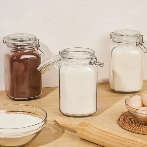 Miniatura 5 de CHEFSTORY Tarros de vidrio herméticos de 50 onzas con tapas, 3 recipientes de almacenamiento de alimentos para organización de cocina y despensa