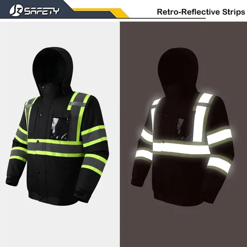 Miniatura 3 de JKSafety Chaqueta bomber de seguridad de invierno de alta visibilidad para hombres y mujeres Chaqueta de seguridad de invierno duradera e 116-negro