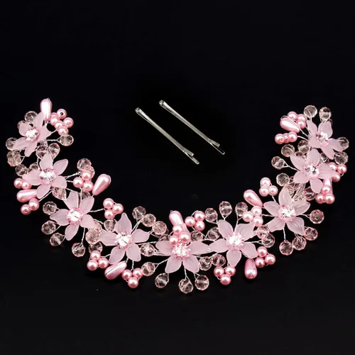 Miniatura 5 de CURASA Diadema de perlas rosas de cristal para niña, corona de princesa para cumpleaños, primera comunión