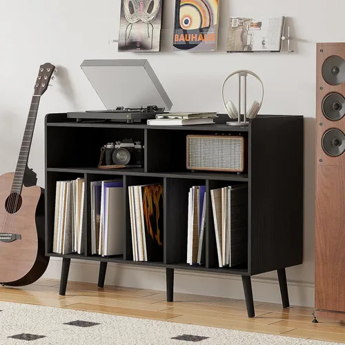 Miniatura 9 de ChooChoo - Soporte para tocadiscos, mesa para tocadiscos con almacenamiento para vinilos, gabinete para tocadiscos hasta 350 álbumes, organizador