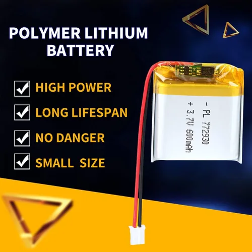 Miniatura 5 de 3.7V 600mAh 772930 Lipo batería recargable de iones de polímero de litio con conector PH2.0.000 in JST