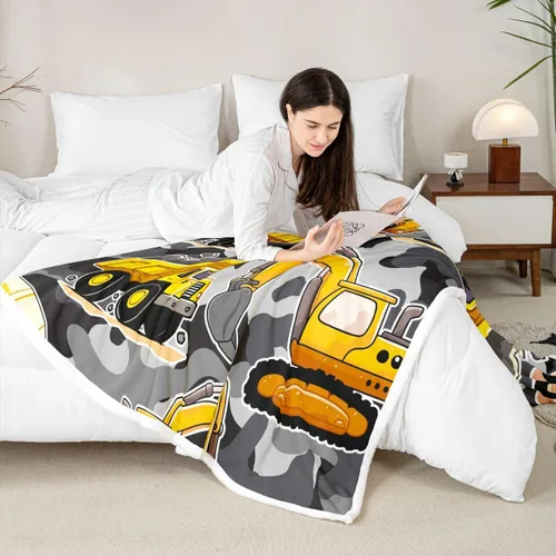 Miniatura 4 de Erosebridal Manta de forro polar con diseño de camiones y excavadoras, de 40 x 50 pulgadas, color amarillo, para niños, niños, adolescentes