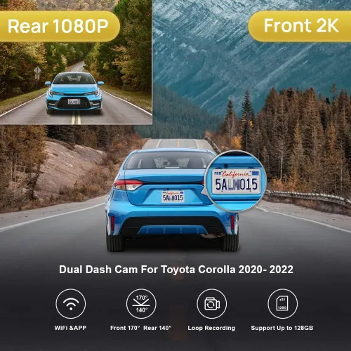 Miniatura 3 de Fitcamx Adaptaciones de cámara de tablero delantera 2K y trasera 1080P para Toyota Corolla LE L XLE XSE 2020 2021 2022 híbrido y Hatchback 2019-2022