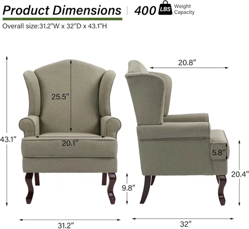Miniatura 2 de Silla decorativa, sillón tapizado con respaldo alto con esponja de alta resistencia y patas de madera, sillas individuales modernas y cómodas de Un
