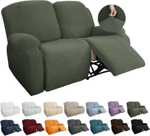Miniatura 32 de YEMYHOM Funda elástica de 4 piezas para silla reclinable de jacquard con bolsillo lateral, antideslizante, ajustable, protector de muebles con parte
