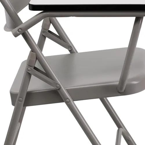 Miniatura 9 de EMMA + OLIVER Silla plegable de acero prémium con brazo para tableta para diestros