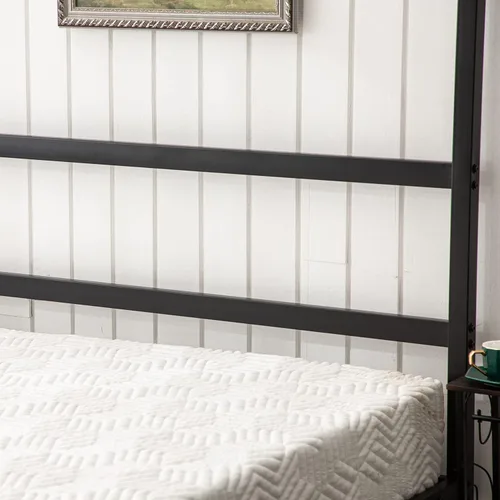 Miniatura 9 de Bonnlo Marco de cama con toldo negro tamaño matrimonial con cabecero, plataforma de metal de 10 pulgadas con 4 carteles, no necesita somier