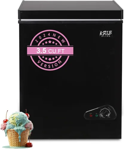 KRIB BLING Termostato ajustable para congelador con cesta de almacenamiento extraíble para casa, cocina, garaje, sótano, 3.5 pies cúbicos, color