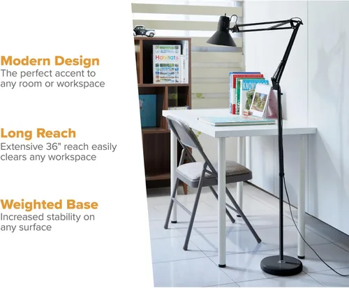 Miniatura 3 de Bostitch Office VLF100F Lámpara de Pie de Metal con Brazo Oscilante, 72" de Alto con Ajuste Multi-Articulación, Incluye Bombilla LED Reemplazable