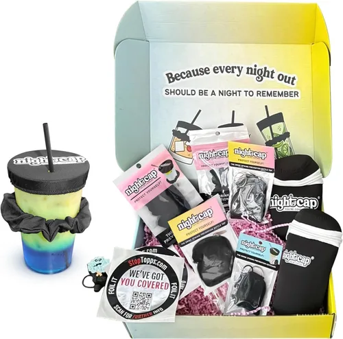 Miniatura 22 de Nightcap Coletero Cubrevasos - El Coletero Reutilizable para Prevención de Adulteración de Bebidas Como se Vio en Shark Tank Negro