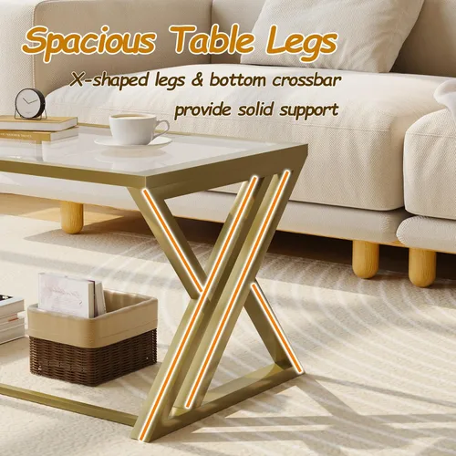 Miniatura 4 de Wolawu Mesa de Centro de Cristal Dorado Mesa de Centro de Cristal para Sala de Estar, Mesa Central Rectangular Moderna con Marco de Metal dorado