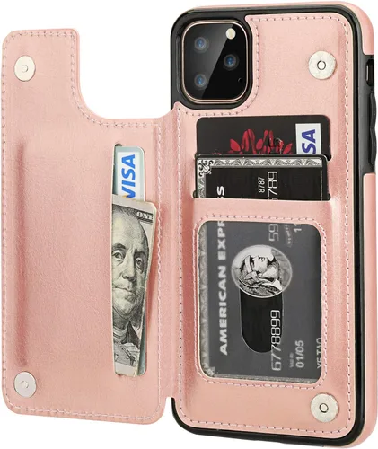 OT ONETOP - Funda tipo cartera para iPhone 11 Pro Max con tarjetero y ranuras para tarjetas, doble cierre magnético y funda duradera a prueba de Oro