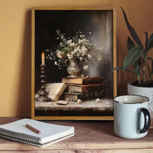 Miniatura 3 de Arte de Pared en Lienzo Enmarcado de Libros de Flores Melancólicas Estilo Victoriano Póster Impresiones Rústicas Flores Antiguas Naturaleza Muerta