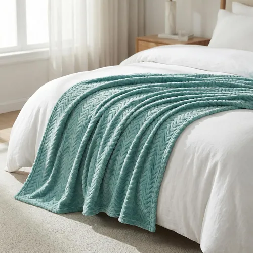 Miniatura 7 de Exclusivo Mezcla - Manta Queen para cama, mantas de vellón ligeras y acogedoras con textura decorativa de ola, adecuadas para invierno, celadón, 90