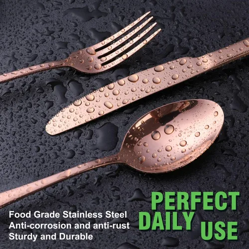 Miniatura 4 de OGORI - Juego de cubiertos de acero inoxidable de 40 piezas de cobre y oro rosa, juego de utensilios de cocina para 8, vajilla pulida con espejo