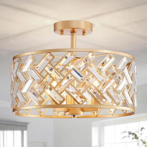 Miniatura 22 de AGV LIGHTING CL003F - Lámpara de techo de cristal K9, moderna lámpara de techo semiempotrada, perfecta para sala de estar, dormitorio, comedor, D13
