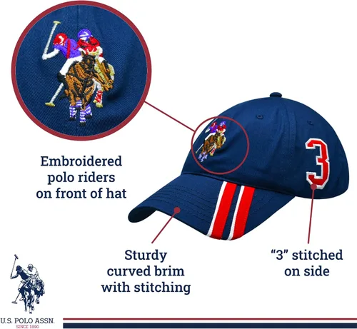 Miniatura 4 de Concept One US Polo Assn. Dad - Gorra de béisbol ajustable con logotipo de caballo bordado con rayas diagonales
