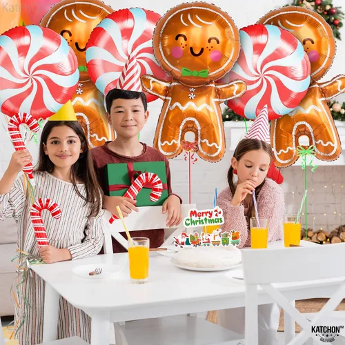 Miniatura 7 de KatchOn, Globos de jengibre y bastón de caramelo, 32 pulgadas, paquete de 9, globos de Navidad para decoraciones navideñas de pan de jengibre