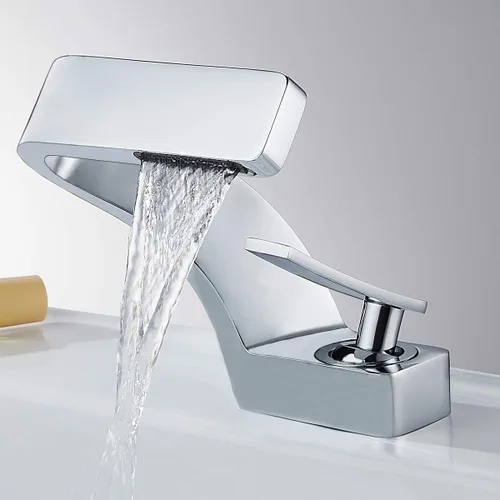 Miniatura 2 de BECOLA Grifo cromado para lavabo de baño, grifo de un solo orificio para lavabo de baño, latón macizo con dos mangueras estándar de 3/8 pulgadas
