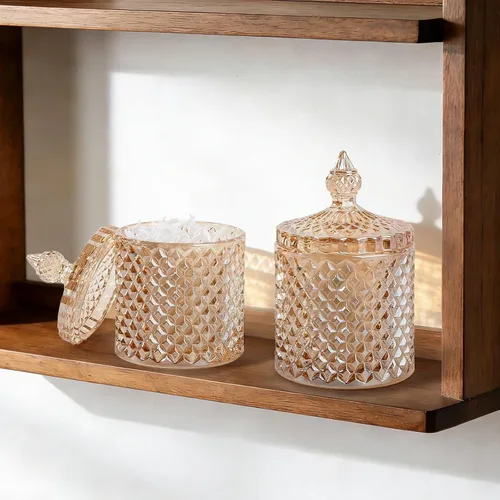 Miniatura 5 de Paquete de 2 Portacotonetes Frascos de Boticario de Vidrio Grueso con Tapa para Decoración de Baño Organizador de Almacenamiento para Hisopos