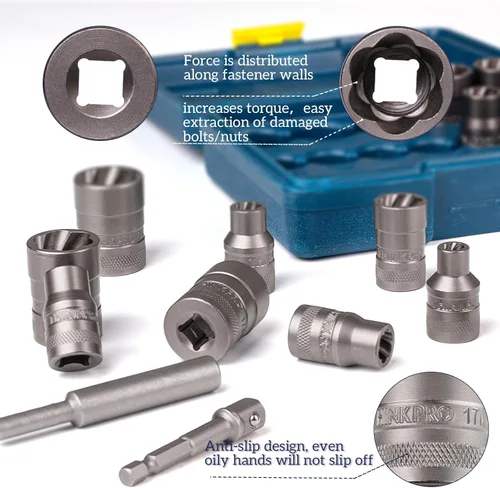 Miniatura 2 de Kit de Extractor de Pernos Mejorado de 15 Piezas, Juego de Zócalos de Pernos de Impacto para Pernos y Tuercas Dañados, Rayados, Oxidados, Tamaños
